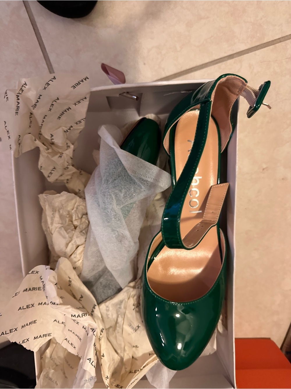 Alex Marie Green Patent Slingback Heels